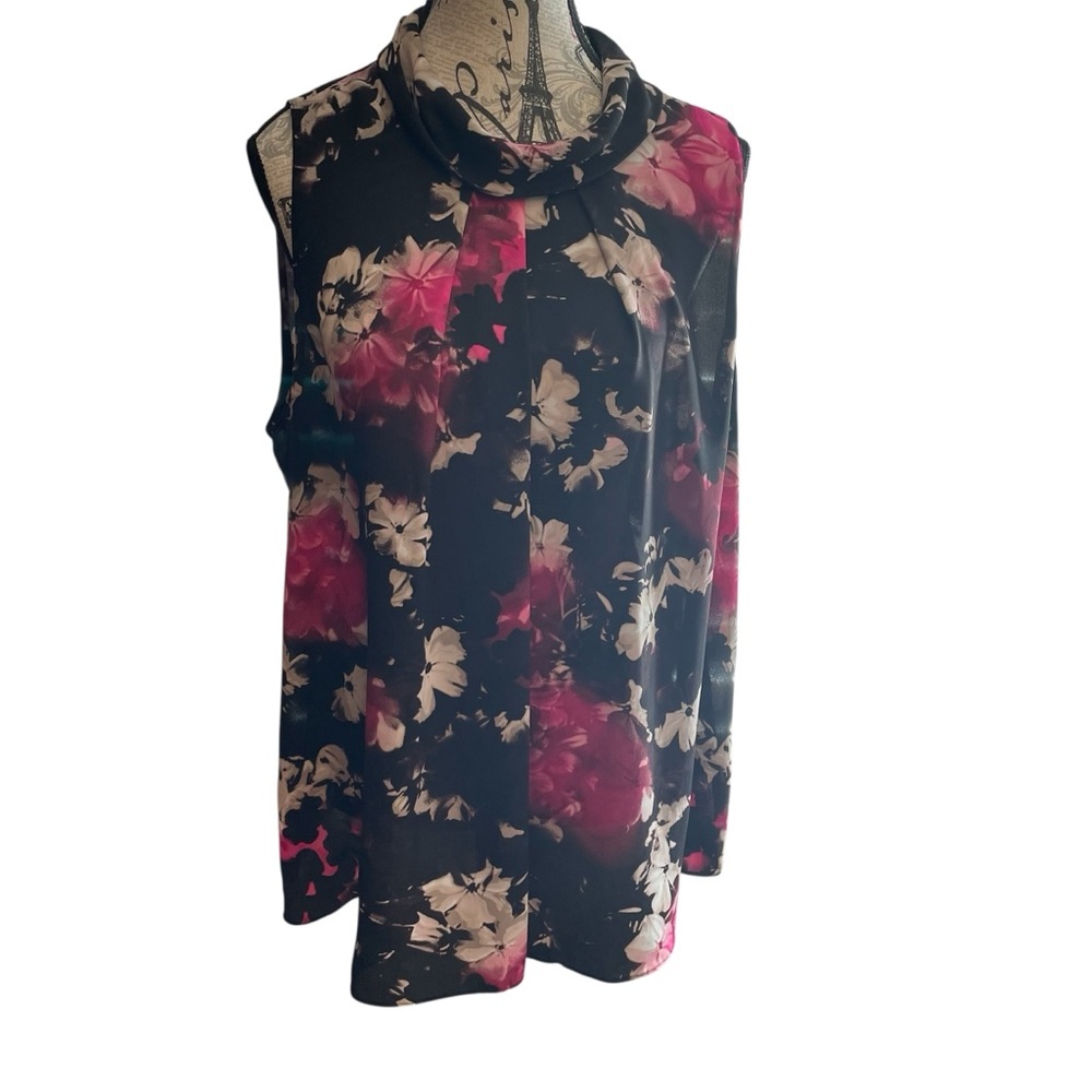 Ellen Tracy Black and Pink Floral Top